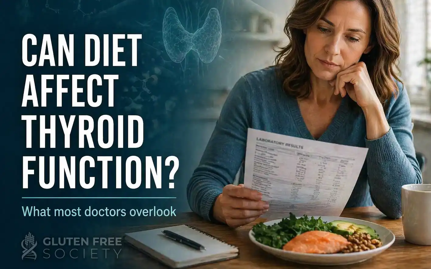 Woman reviewing lab results and healthy meal illustrating how diet affects thyroid function