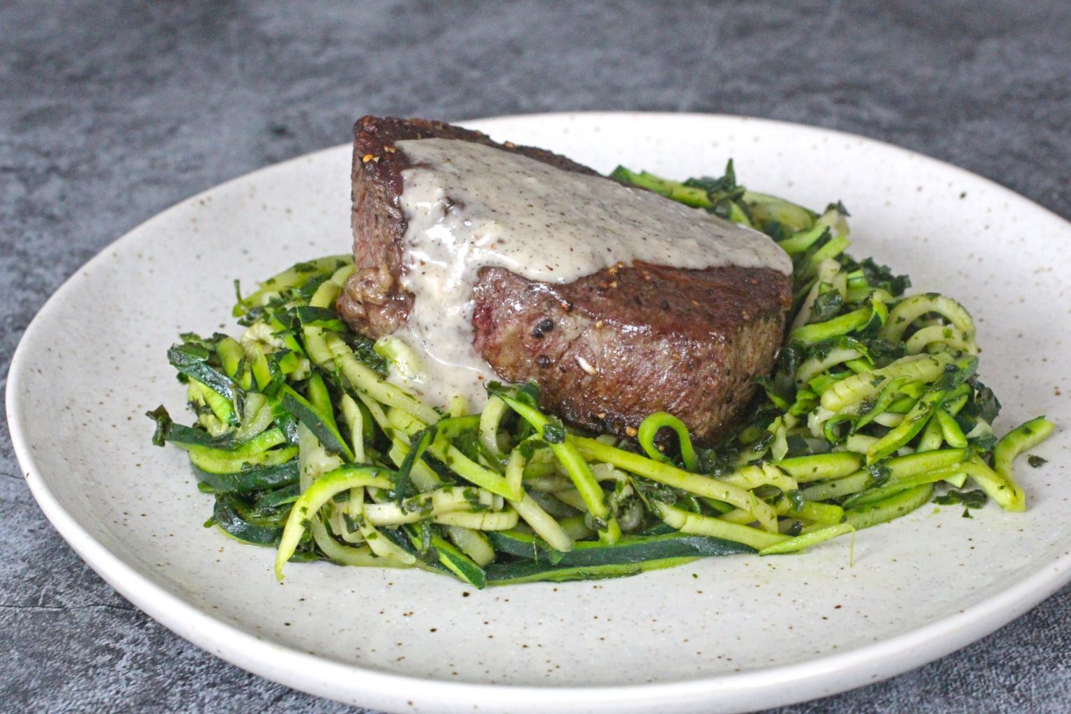 Steak over Pesto Zucchini with Horseradish Sauce Gluten Free Society
