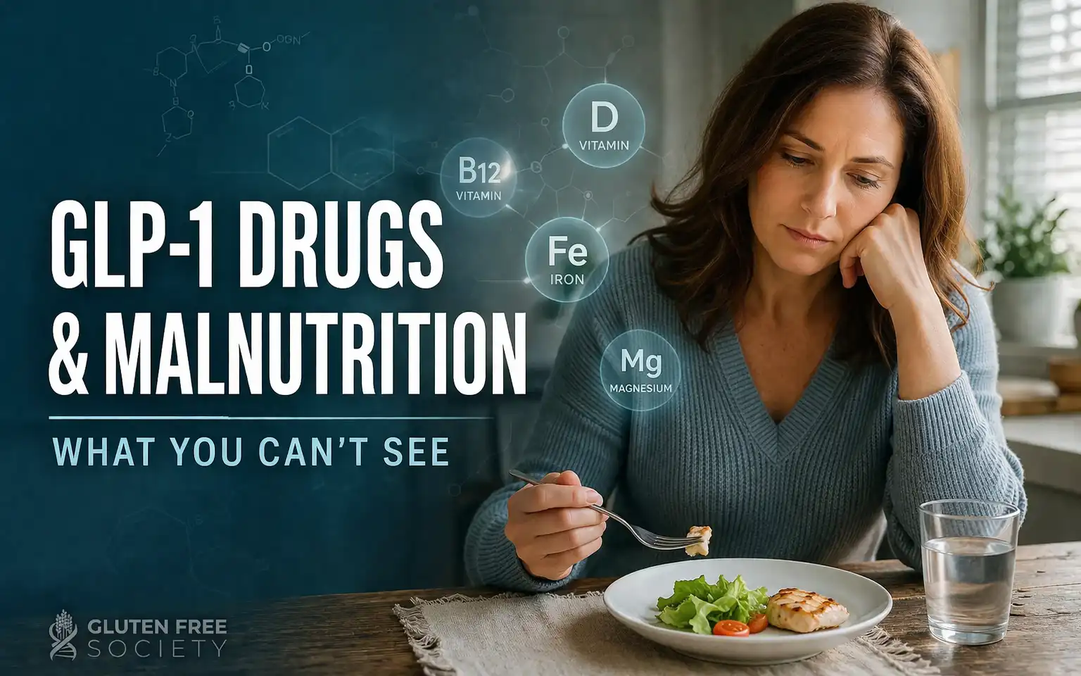 GLP-1 drug side effects malnutrition nutrient deficiency woman eating small meal