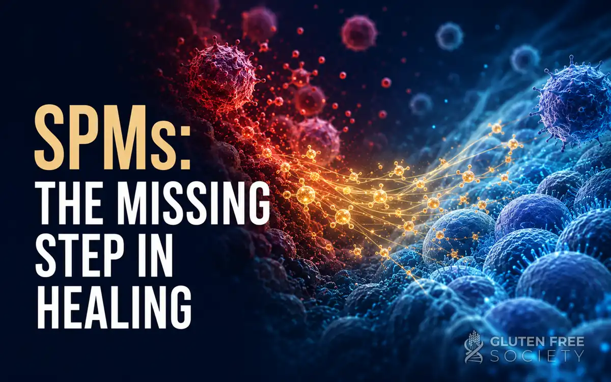 Medical illustration of SPMs (Specialized Pro Resolving Mediators) supporting the body's natural inflammation resolution and healing process.